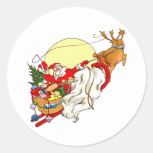 Santa Sleigh Ronde Sticker