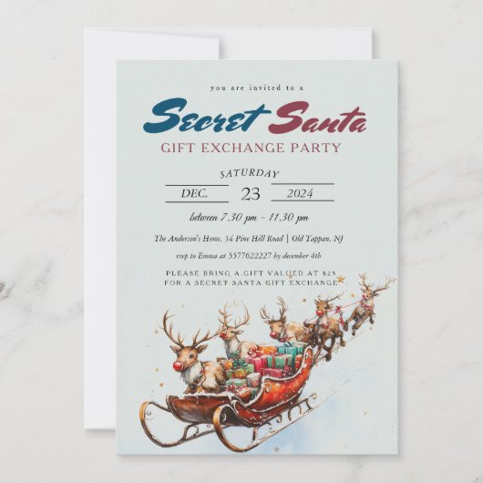 Santa Sleigh Secret Kerstfeest Kaart (Voorkant)