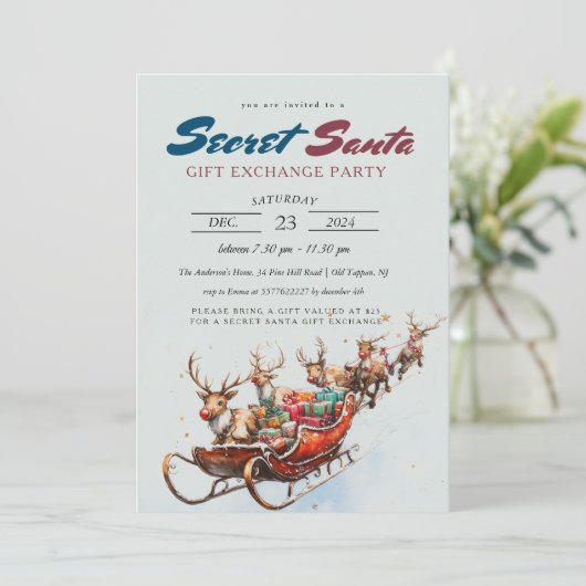 Santa Sleigh Secret Kerstfeest Kaart (Staand voorkant)