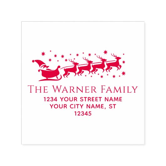Santa Sleigh Snow Christmas Name Ret Address #2A Zelfinktende Stempel (Design)