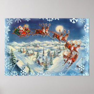 SANTA, SLEIGH & SNOWFLAKES, VAN SHARON SHARPE POSTER