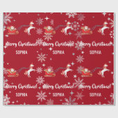 Santa Sleigh Unicorn Snowflakes Personalized Xmas Cadeaupapier (Vlak)
