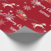 Santa Sleigh Unicorn Snowflakes Personalized Xmas Cadeaupapier (Hoek)
