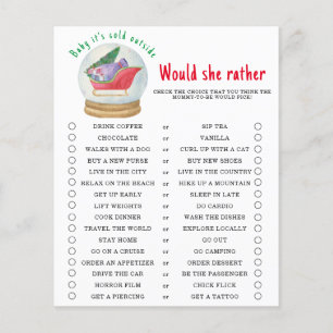Santa sleigh - Wil ze liever - baby shower spel