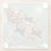 Santa Sleigh with Flying Cats Glass Coaster Glazen Onderzetter (Achterkant)
