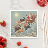 Santa Sleigh with Flying Cats Napkins Servet (Insitu)