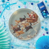Santa Sleigh with Flying Cats Paper Plates Papieren Bordje (Feest)