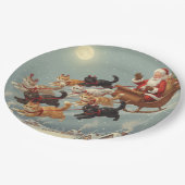 Santa Sleigh with Flying Cats Paper Plates Papieren Bordje (Gekanteld)