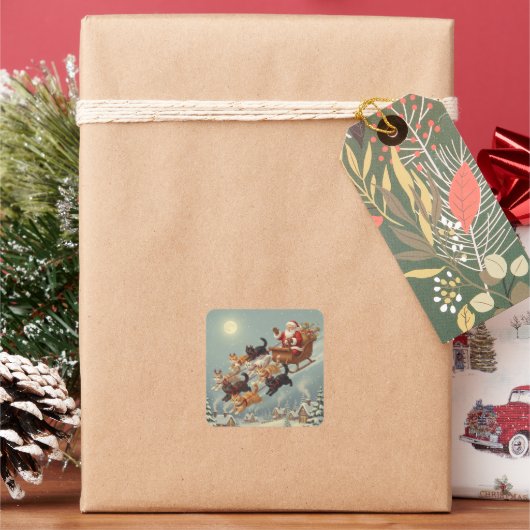 Santa Sleigh with Flying Cats Stickers (Feestdagen)