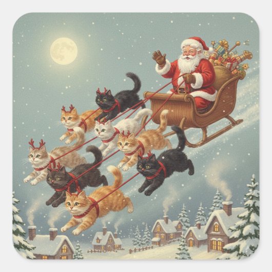 Santa Sleigh with Flying Cats Stickers (Voorkant)