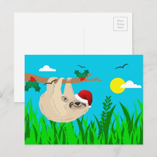 santa sloth feestdagenkaart (Voorkant / Achterkant)