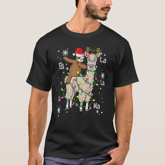 Santa Sloth Riding Llama Christmas Lights Paj T-shirt (Voorkant)