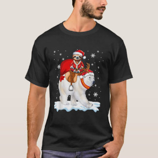 Santa Sloth Riding Reindeer Polar Bear Xmas Kids T T-shirt