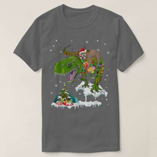 Santa Sloth Riding TRe Reindeer Xmas Light Lover F T-shirt (Design voorkant)