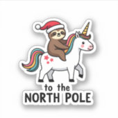 Santa Sloth Riding Unicorn Funny Girl Christmas T- Sticker (Voorkant)