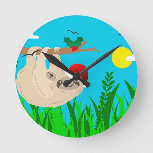 santa sloth ronde klok (Voorkant)
