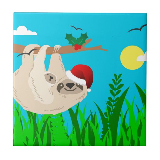 santa sloth tegeltje (Voorkant)