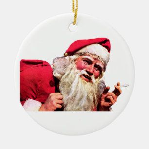  Santa Smoking Cigarette Keramisch Ornament