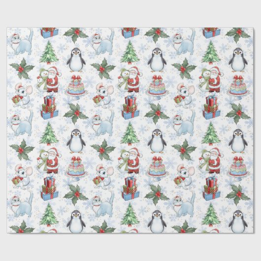 Santa sneeuwman kat pinguïn inpakpapier (Vlak)