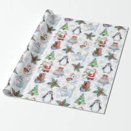 Santa sneeuwman kat pinguïn inpakpapier