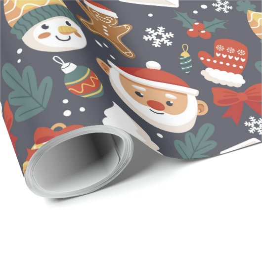 Santa Sneeuwman Kerstmis Patroon Gift Cadeaupapier (Rol Hoek)