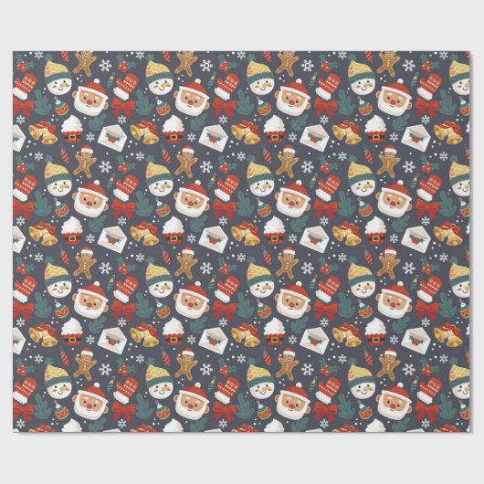Santa Sneeuwman Kerstmis Patroon Gift Cadeaupapier (Vlak)