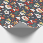 Santa Sneeuwman Kerstmis Patroon Gift Cadeaupapier (Hoek)