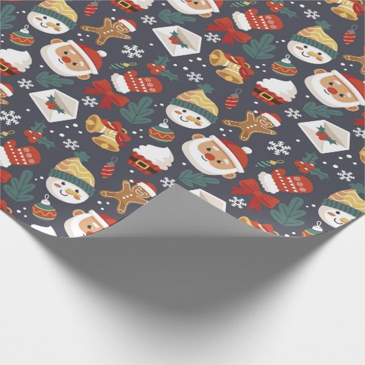 Santa Sneeuwman Kerstmis Patroon Gift Cadeaupapier (Hoek)