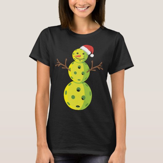 Santa Sneeuwman Pickleball Lover Grappige Kerstcad T-shirt (Voorkant)