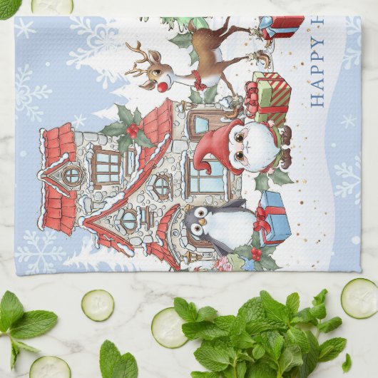 Santa sneeuwman Rudolph Penguin Kerstmis Theedoek (Gevouwen)