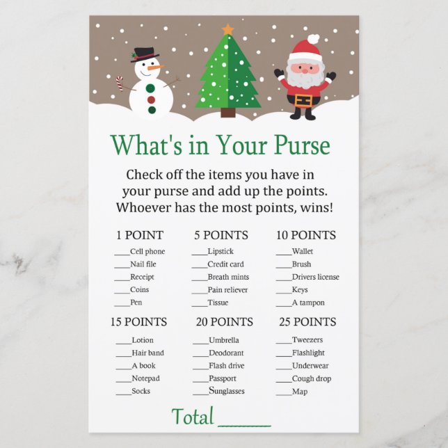 Santa, sneeuwman Wat zit er in je handtas? (Voorkant)