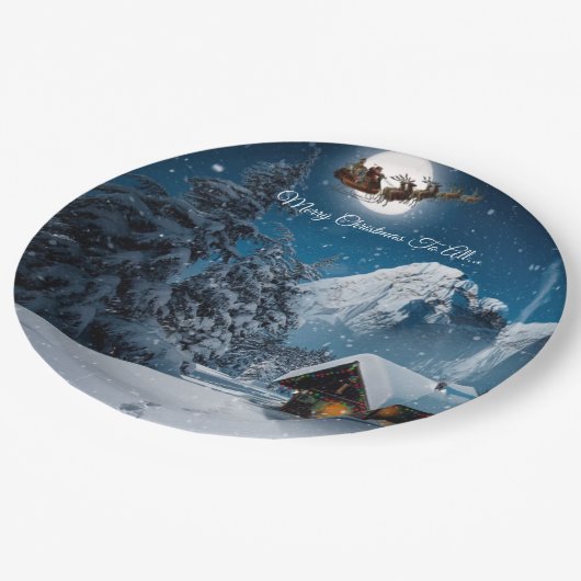 Santa Sneeuwscène Merry Kerstmis naar al papier Papieren Bordje (Gekanteld)