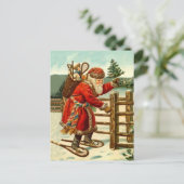  Santa sneeuwschoen bos rustieke trekking Feestdagenkaart (Staand voorkant)