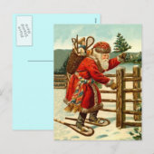  Santa sneeuwschoen bos rustieke trekking Feestdagenkaart (Voorkant / Achterkant)