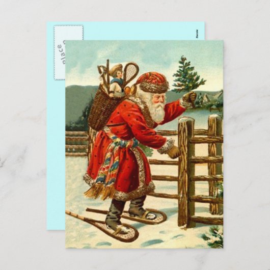 Santa sneeuwschoen bos rustieke trekking Feestdagenkaart (Voorkant / Achterkant)