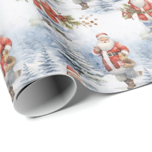 Santa Snow Cadeaupapier (Rol Hoek)