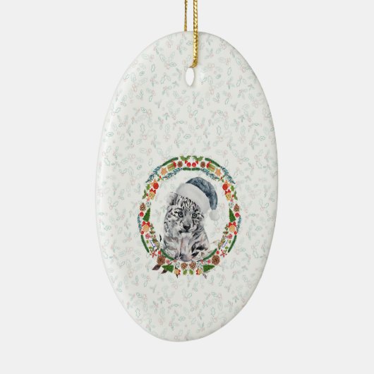 Santa Snow Leopard Keramisch Ornament (Rechts)