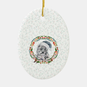 Santa Snow Leopard Keramisch Ornament