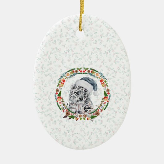Santa Snow Leopard Keramisch Ornament (Voorkant)