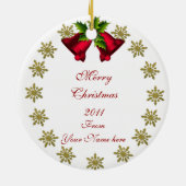 Santa Snow wereldbol foto-ornament Keramisch Ornament (Achterkant)