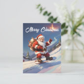 Santa snowboarden op de berg feestdagenkaart (Staand voorkant)