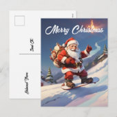 Santa snowboarden op de berg feestdagenkaart (Voorkant / Achterkant)