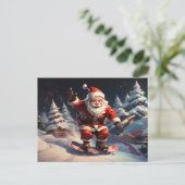 Santa snowboarden op de berg feestdagenkaart (Staand voorkant)