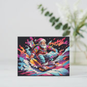 Santa snowboarden Psychedelische kleuren Feestdagenkaart (Staand voorkant)