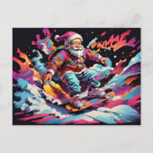 Santa snowboarden Psychedelische kleuren Feestdagenkaart (Voorkant)