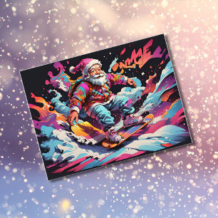 Santa snowboarden Psychedelische kleuren Feestdagenkaart
