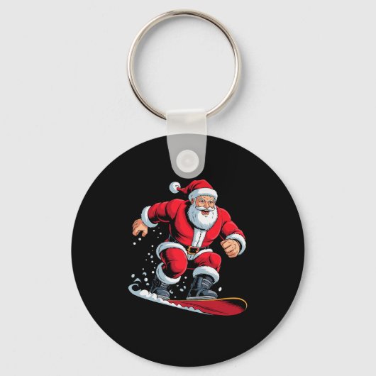 Santa Snowboarding Lover Funny Holiday Christmas X Sleutelhanger (Voorkant)