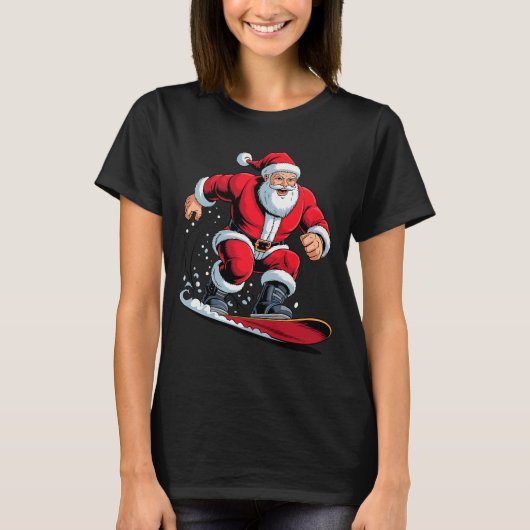 Santa Snowboarding Lover Funny Holiday Christmas X T-shirt (Voorkant)