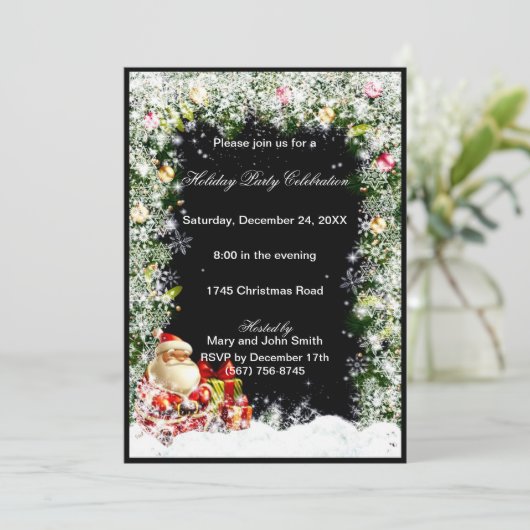 Santa Snowflake-kerstfeestuitnodiging Kaart (Staand voorkant)