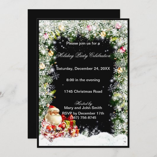 Santa Snowflake-kerstfeestuitnodiging Kaart (Voorkant / Achterkant)